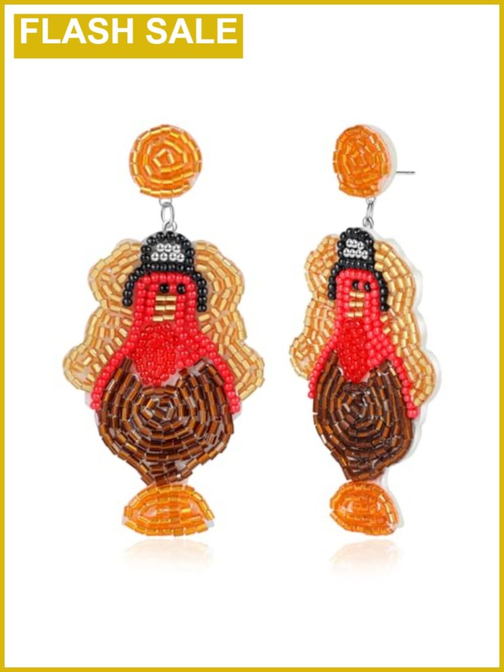 Thanksgiving Turkey Bead Dangle Earrings Handmade Acrylic